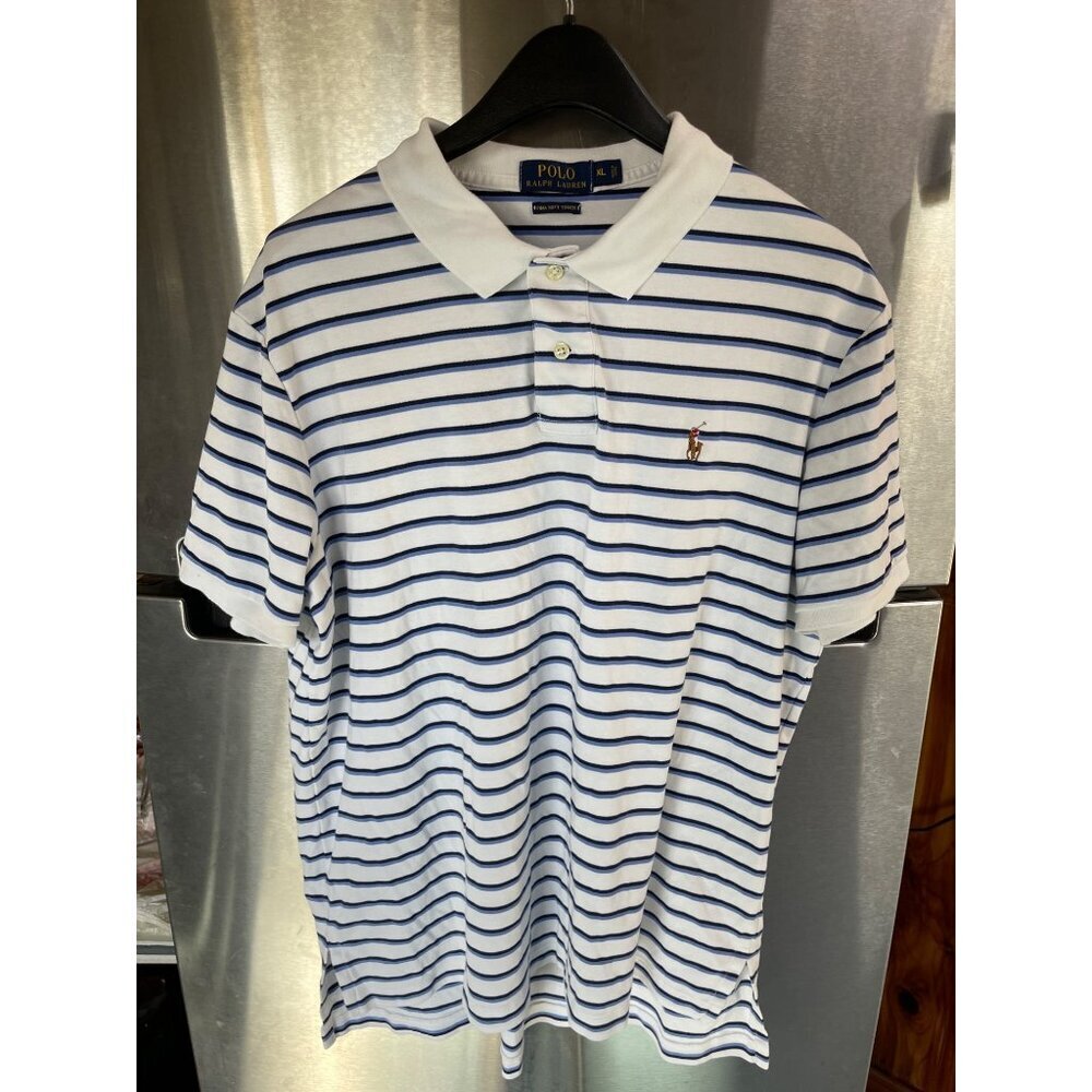 Polo Ralph Lauren Mens XL Pima Soft Touch Striped‎ Polo Shirt 100% Cotton Blue &